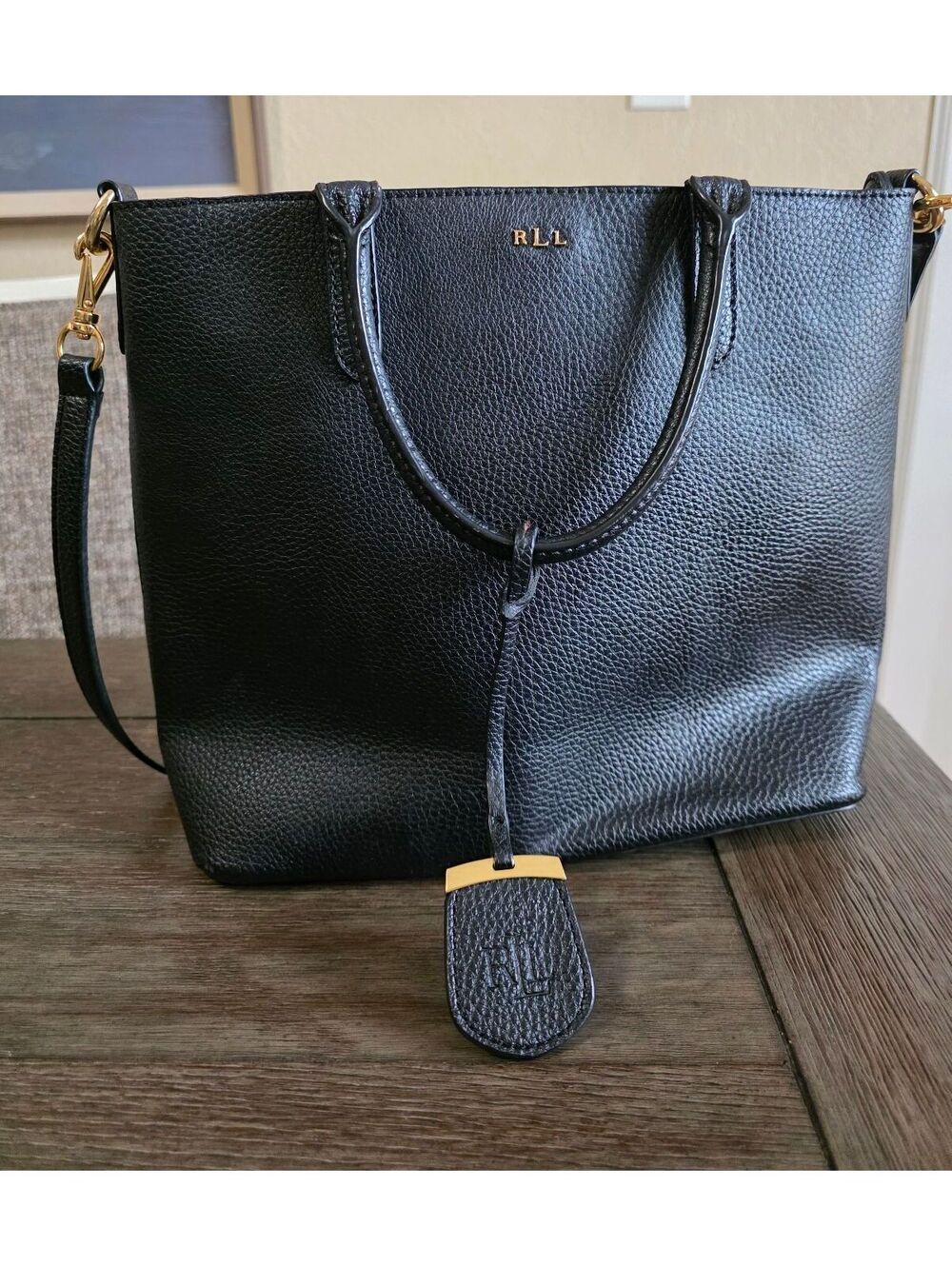 Ralph Lauren Andover Black Leather Tote Bag Gold Hardware Excellent Condition